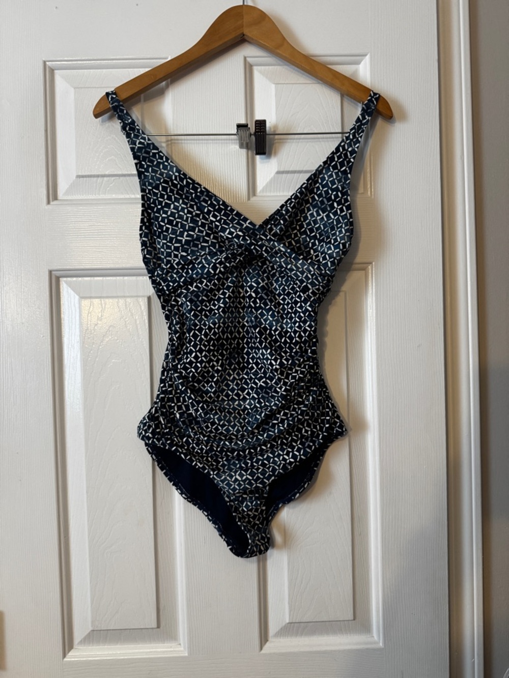 Nip Tuck Swim Navy Blue Geometric One Piece Swimsuit Size 4